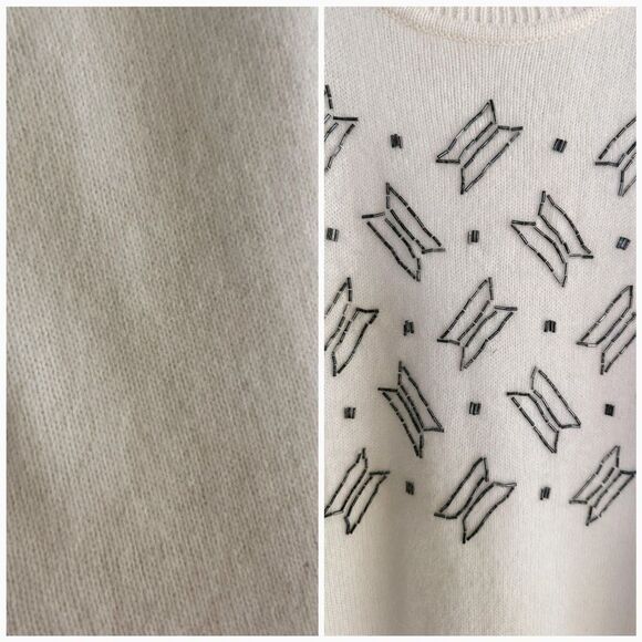 Liz Claiborne Vintage Ivory Cream Beaded Lambswool Angora And Rabbit Sweater Dre - Picture 2 of 5